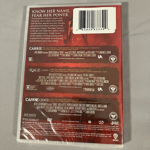 Carrie 3-Film Collection DVD Sealed 1976 Rage Carrie 2 2002 Horror MGM - Picture 2 of 8