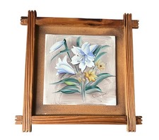 Hand Painted Ceramic Tile – Lilies – Signed K. Nakaguki – Framed Art Tile