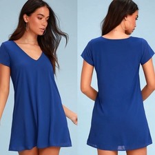 Lulus Royal Blue V-Neck Mini Shift Dress Size M Short Sleeve Loose Fit