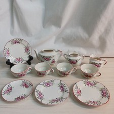 Vintage Porcelain Child Tea Party Set Rose Floral Cups Plates Made In Japan