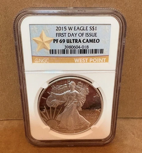 2015 W PROOF SILVER EAGLE NGC PF69 ULTRA CAMEO FIRST DAY ISSUE GOLD STAR LABEL