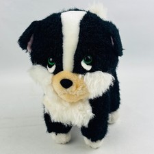 Vintage Mattel Emotions Black White Puppy Dog Plush 6" Stuffed Animal Toy 1983