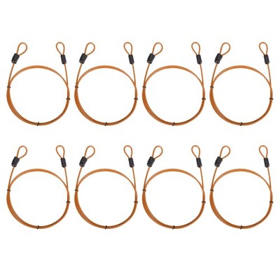8pcs 3.3ft x 3/32'' Security Cable Lock Coated Stainless Steel with Loops Orange