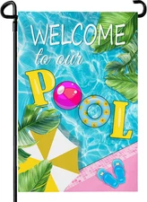 Welcome to Our Pool Garden Flag Vertical Double Sided Summer Swimming Pool Yard 