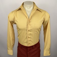 Arrow Kent Disco Shirt Vtg 1970s Dagger Collar Mod Golden Yellow Mens Medium 34"
