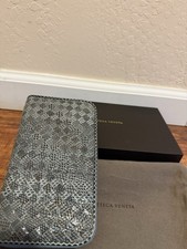 NEW W/BOX BOTTEGA VENETA INTRECCIATO AYERS SNAKE/LEATHER LONG ZIP AROUND WALLET