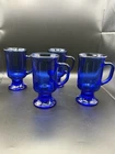 Vintage Anchor Hocking Cobalt Blue Glass Irish Coffee Mugs  Set Of 4 Excellent
