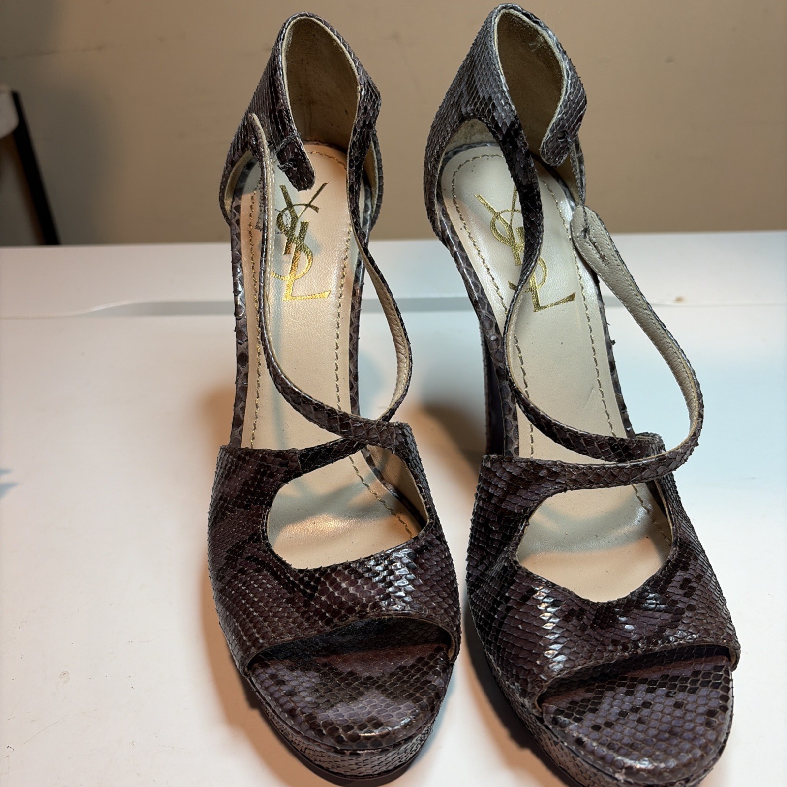 Yves Saint Laurent Python Embossed Leather High H… - image 1