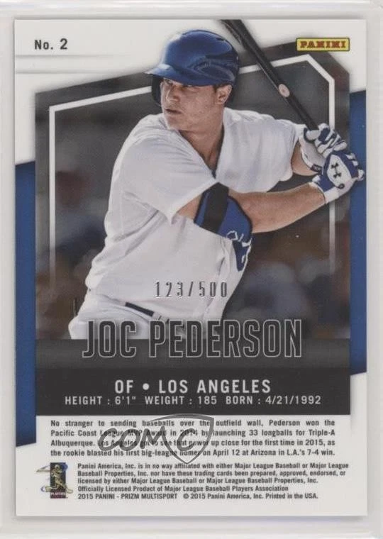 2015-16 Panini Prizm Multi-Sport /500 Joc Pederson #2 Rookie RC - Image 2 of 2