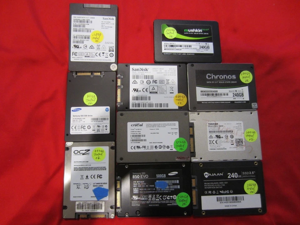 Лот из 10шт Crucial, Samsung, SanDisk, 512GB/500GB/240GB SATAIII 6Gb/s 2,5" SSD - Изображение 2 из 4