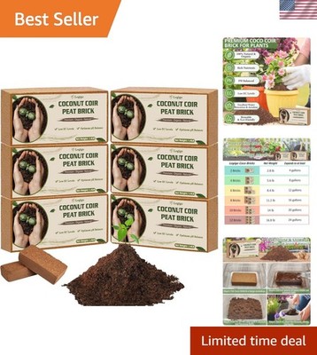 100% Natural Compressed Coco Coir Bricks for Potting - 6 Pack Bliss for Plants