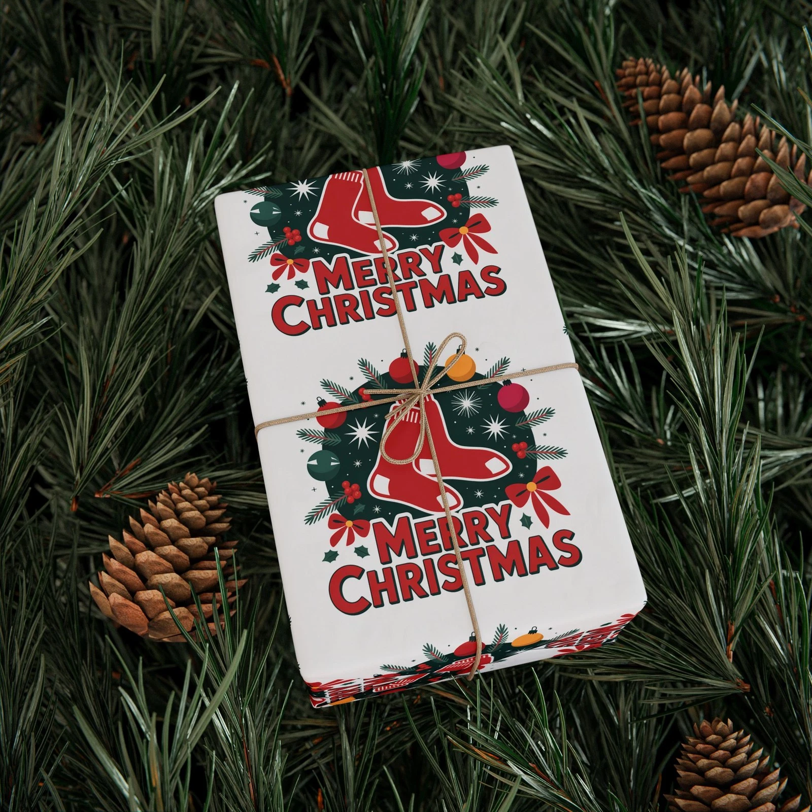 Boston Baseball Wrapping Paper Gift Wrap for Birthday, Holiday, Wrapping Red sox