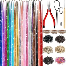 Hair Tinsel,18 Colors Hair Tinsel Kit for Girls 7600 Strands Fairy Tinsel Hai...