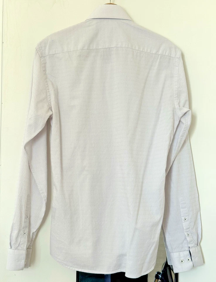Jared Lang Long Sleeve Slim Fit Button Up Shirt, White (light grey) - Small - Image 3 of 4
