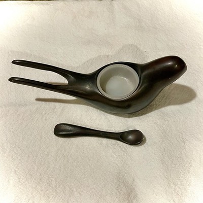 Lunares Nima Oberoi MCM Modernist Boho Metal Bird Stylized Salt Cellar w/ Spoon