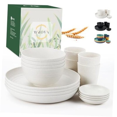 Wheat straw bowl and plate sets of 16 with cups - Unbreakable plastic 