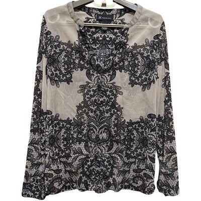 Inc International Concepts Blouse Women Size L Beige Black Floral Sheer NO CAMI 