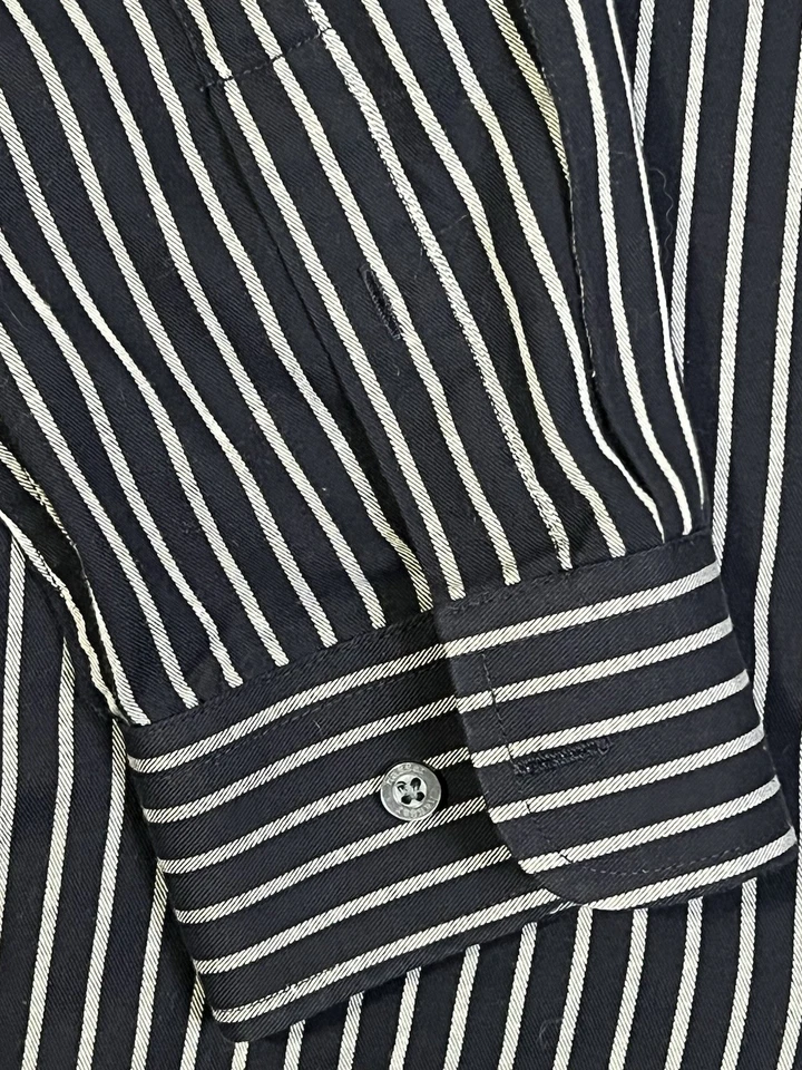 Haggar Men's Dress Shirt 2XL No Iron Black Gray Vertical Stripe Business Corp LS - Image 2 of 4