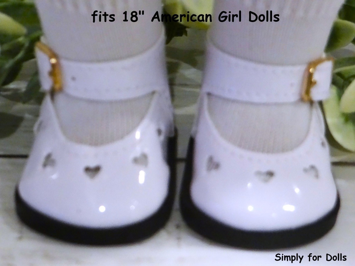 WHITE Patent Mary Janes with Heart Cut-Outs fits 18" American Girl DOLL  SHOES