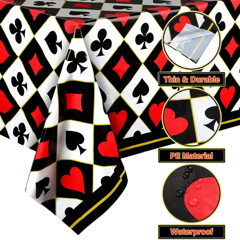 Irenare 3 Pcs Casino Poker Party Tablecloths Decor 54" x 108", Multi Color Foto 3 de 4