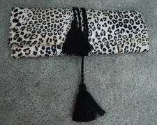 Cheetah Pattern Foldable Jewelry Roll Pouch Purse With Black Tassels