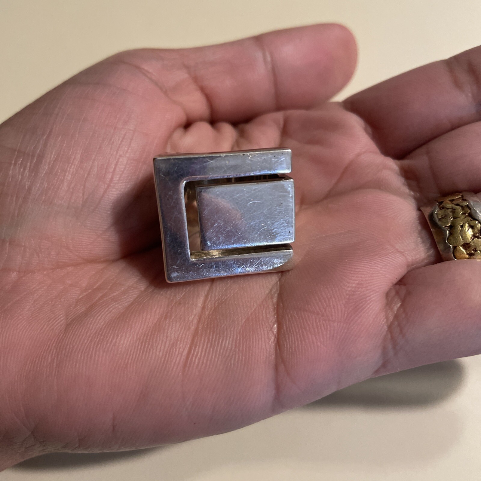 Big statement ring silver, square geometric ring,… - image 2