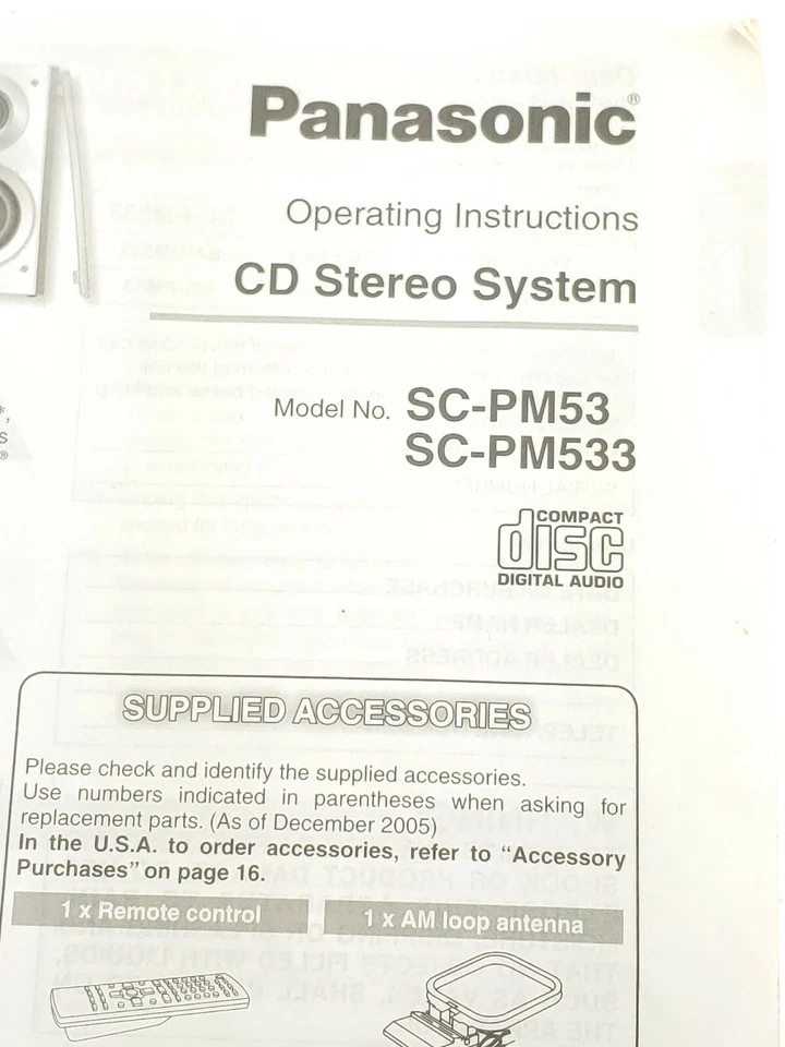 松下 SC-PM53 SC-PM533 CD 磁带调幅/调频立体声 - 手动指南说明 — 第 2/2 张图片