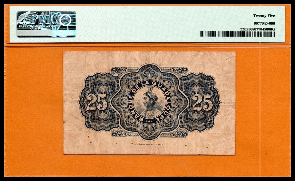 Guadeloupe VF Note 25 Francs ND (1942) P-22b PMG 25 Very Fine, Sig. A. Boudin. - Image 2 of 4