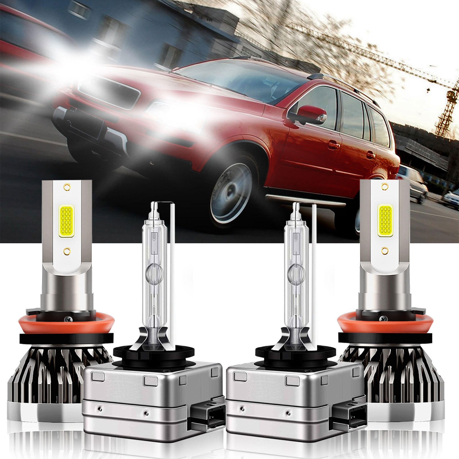 4Pcs LED HID Headlight Hi/Lo beam Bulbs Kit H11 D1S For Volvo XC90 2007-2012