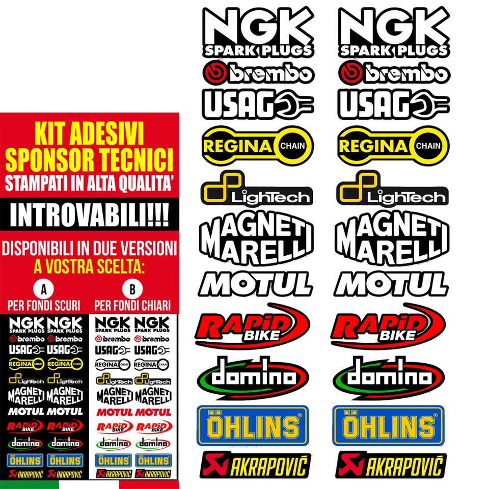 Adesivi Stickers KIT 22 pz SPONSOR MOTO TECNICI MOTO GP SBK OHLINS ALTA QUALITA'