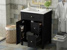 24Inch Bathroom Vanity Modern Bathroom Storage Cabinet with Ceramic Sink Black
