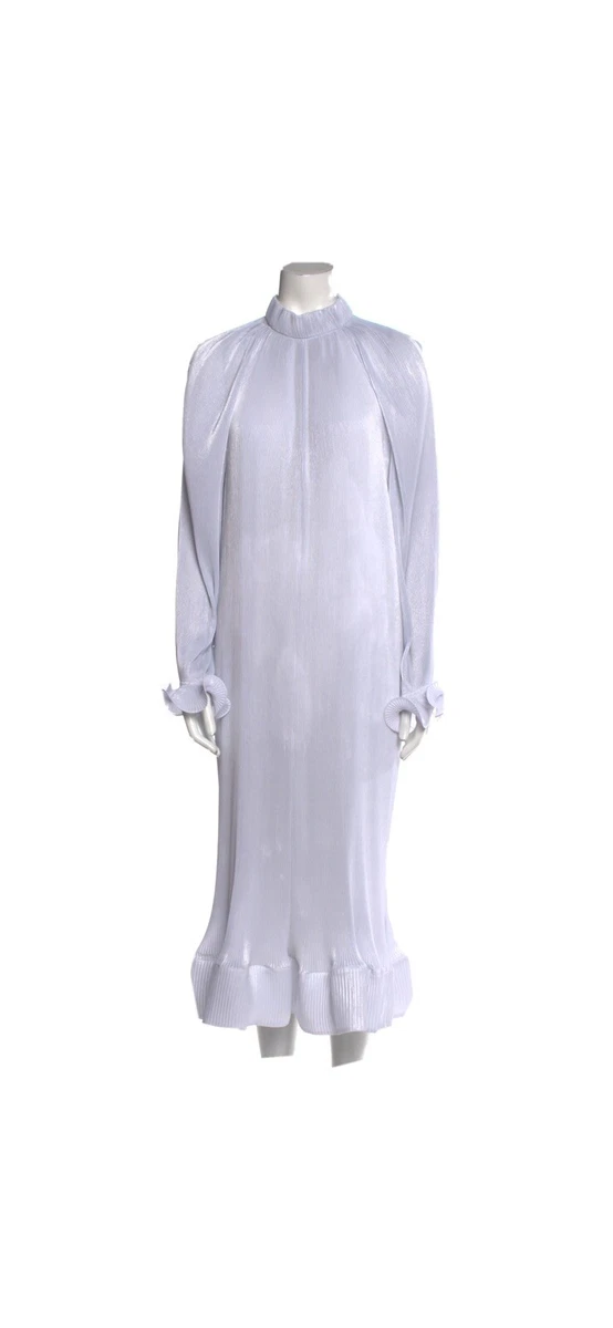 TIBI Pleated Dress. mock neck long Grey White dress in M. org price 995