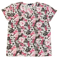 Womens Fashion Medical Nursing Scrub Printed Tops Gray Base Ribbon Flowers M