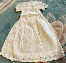 Antique Incredible White Cotton Victorian Dress For Antique Or Vintage Doll