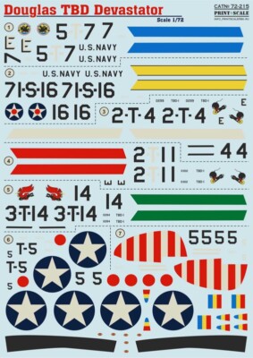 Print Scale 72-215 Waterslide Decal for airplane 1:72 Douglas TBD Devastator I