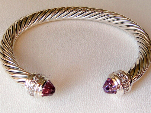 $1975 DAVID YURMAN SILVER AMETHYST & DIAMOND CABLE BRACELET 7mm. - Picture 3 of 3