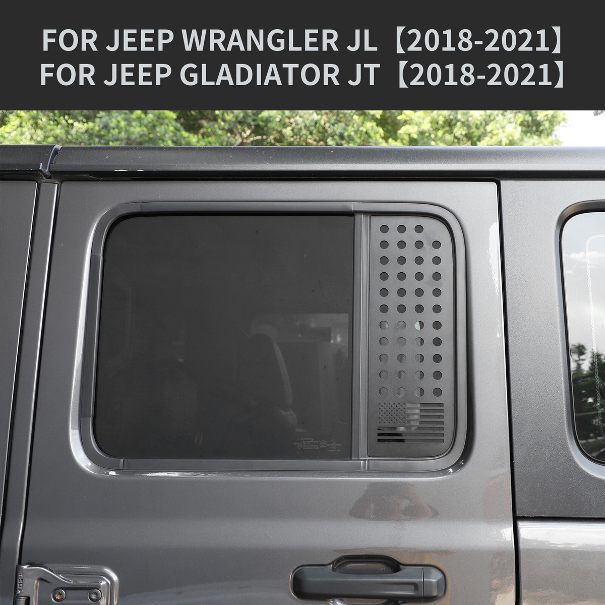 SHINEKA Rear Window Glass Cover Trim For 2018+ Jeep Wrangler JL & Gladiator JT 4Door - US Flag Style Black Aluminum