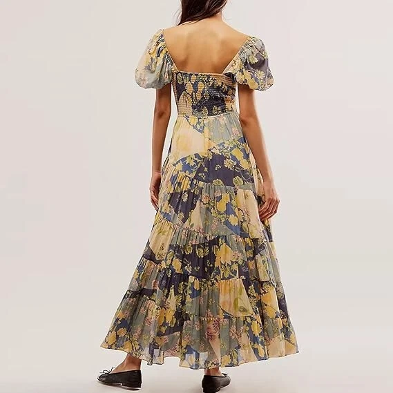 NEW, Free People Sundrenched Short Sleeve Maxi Dress in multi SZ XL #MD862 - Image 2 of 4