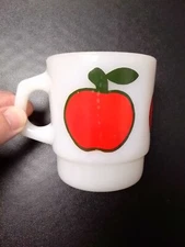 Vintage Red Apple Fruit Anchor Hocking Fire King Stackable Mug Cup USA As-is 