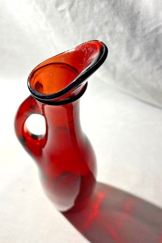 Mosser Vintage Ruby Red Oil Vinegar Glass Cruet 7 3/4" w/Handle Bottle Decanter - Picture 3 of 6