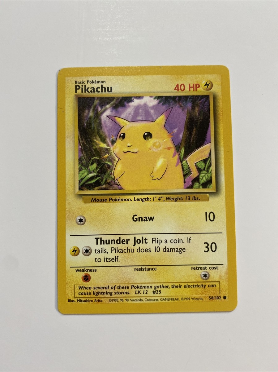 Pokémon TCG Pikachu 58/102, Rare, Mint Condition, 40HP, Gnaw | eBay