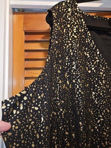 NWT 26/4X BloomChic Mesh Overlay V-Neck Sleeveless Polka Dot Dress Black & Gold - Picture 6 of 15