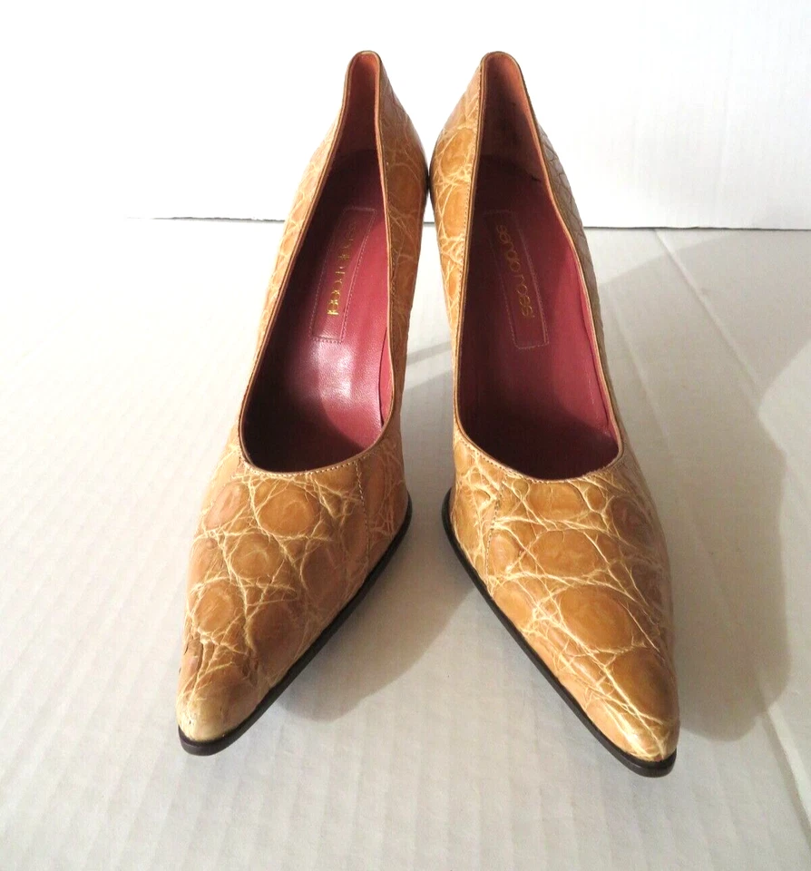 Sergio Rossi Size 38.5 M Patent Leather Allegator Pumps Heels Slides Shoes NWOT - Image 3 of 4