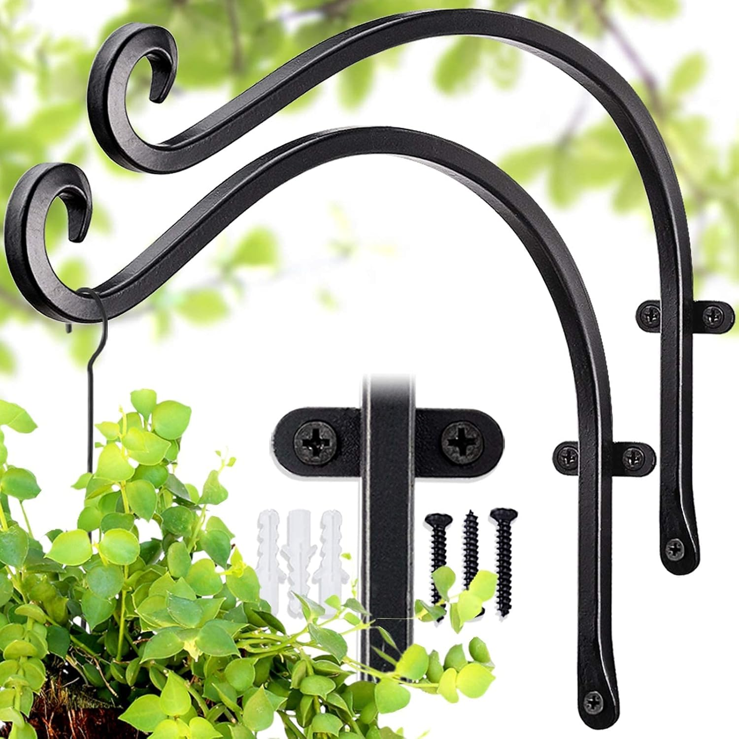 Hanging Plant Bracket Hand-Forged Iron Plant Hooks for Indoor Outdoor Flower Bas