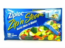 2 10 bag Pkgs Ziploc Zip 'n Steam Medium Steam Cooking Bags (20 total bags) New!