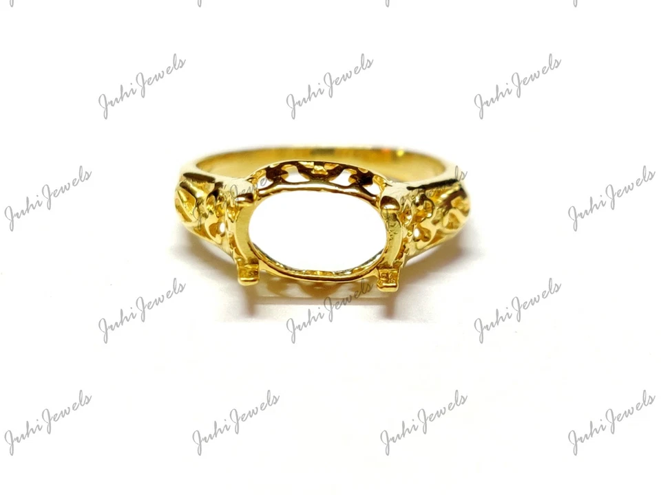 Gold 7x9 mm Oval Engagement Ring Gold Semi Mount Ring Gold Round Ring Setting - Image 2 of 4