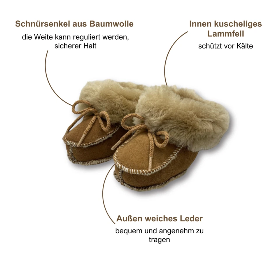 Lammfellschuhe Babyschuhe Krabbelschuhe Kleinkinder Geschenk zur Geburt Taufe - Bild 2 von 4