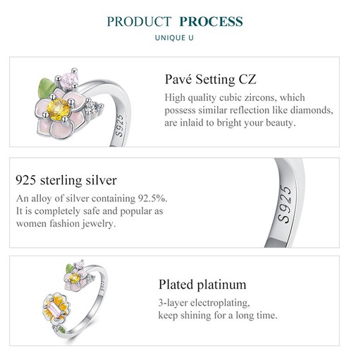 Anillo de apertura Voroco europeo de plata esterlina 925 flor amarilla circoniana para mujeres joyería - Imagen 7 de 12