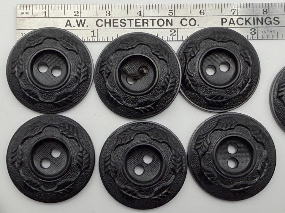 LOT Vintage Black Celluloid Carved Geometric Glass Bakelite Sewing Buttons 1 lb - Image 3 of 4