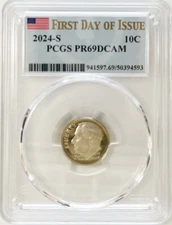 2024 S Clad Proof Roosevelt Dime PCGS PR 69 DCAM First Day of Issue Label